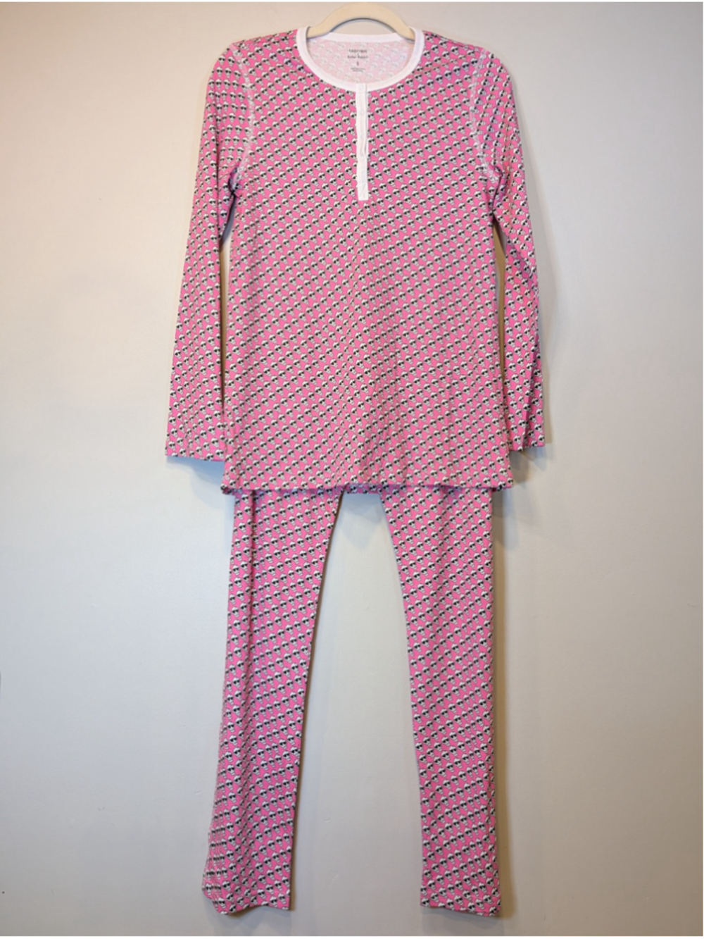 Bloomies x Roller Rabbit Skull Pajama Set Pink Henley PJ Sleepwear Small NWT
